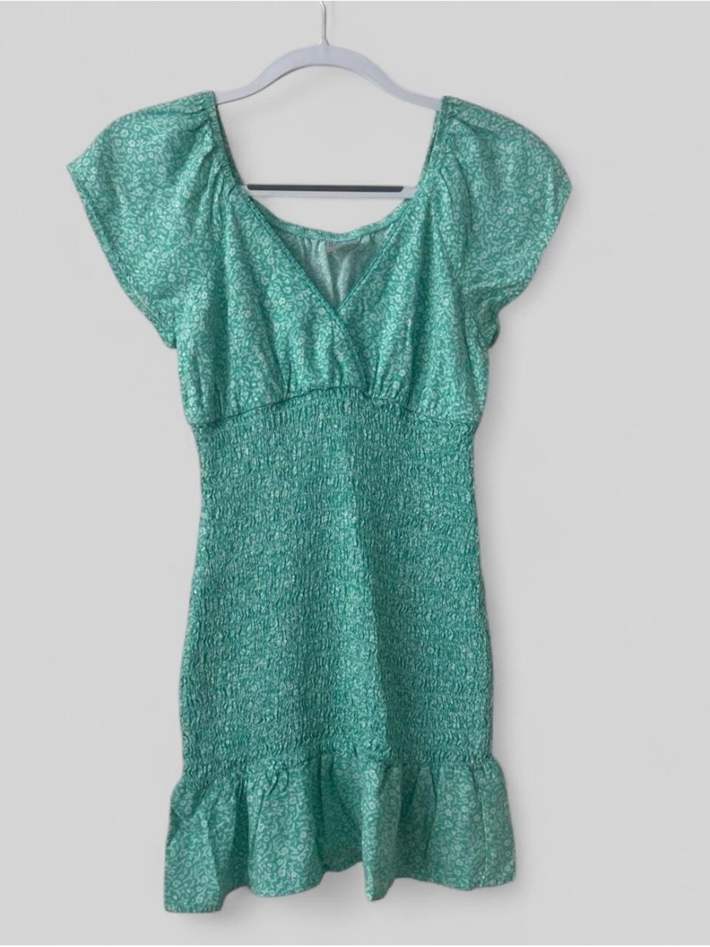 Green Smocked Ruffle Dress